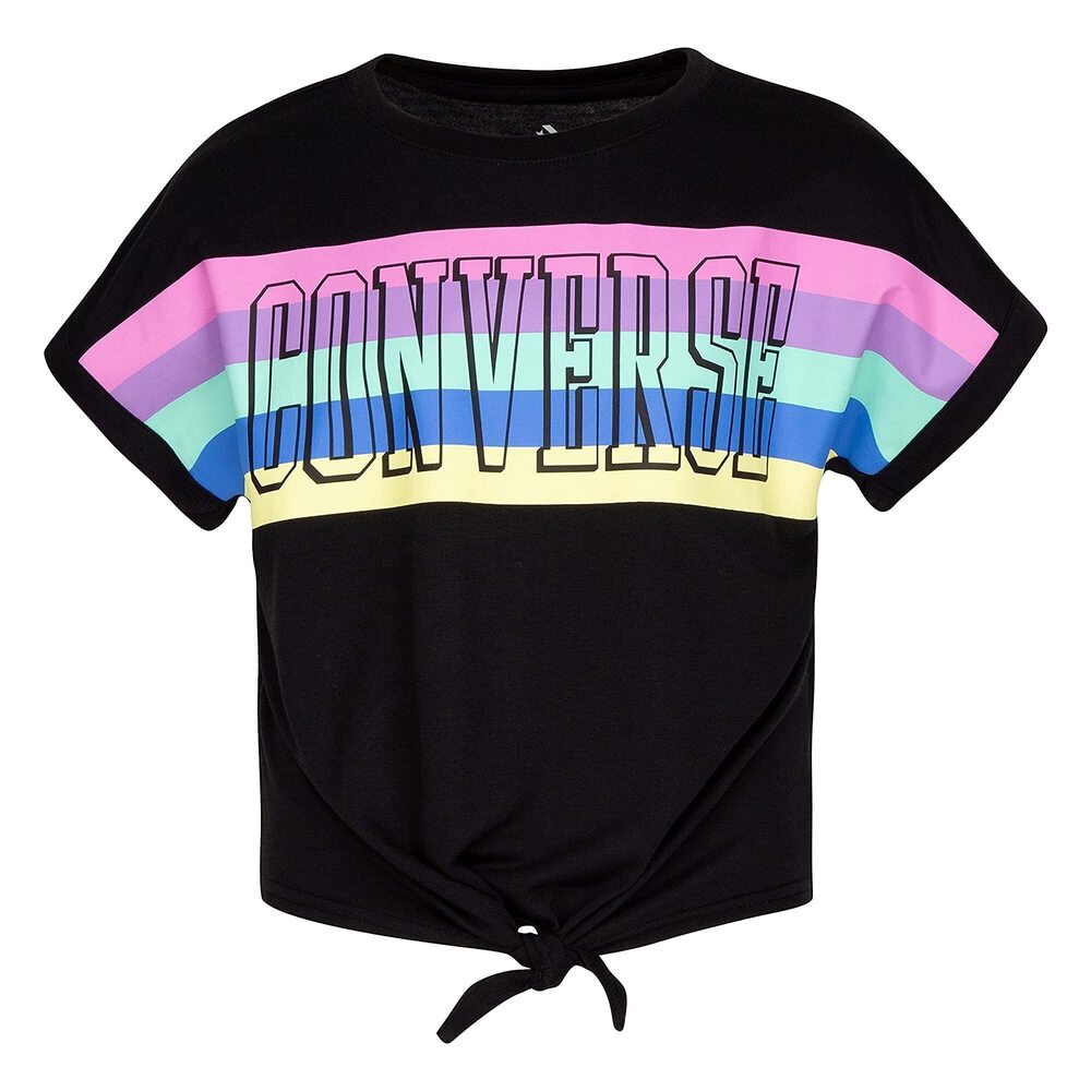 Converse Girls Striped Front Tie Top (Big Kids) Black LG (12-14 Big Kid)